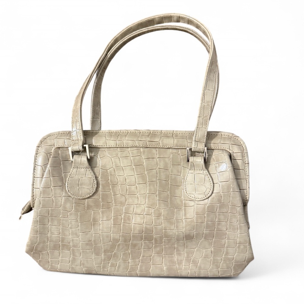 Elegant Beige Crocodile-Embossed Handbag